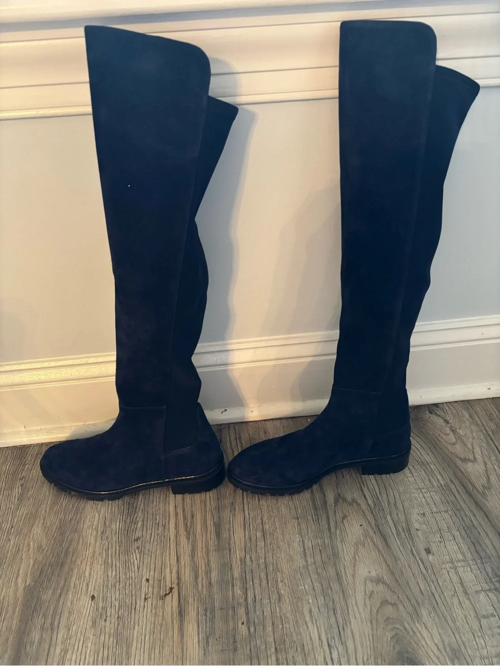 Stuart Weitzman navy blue suede  Rubber Lug Sole Boot